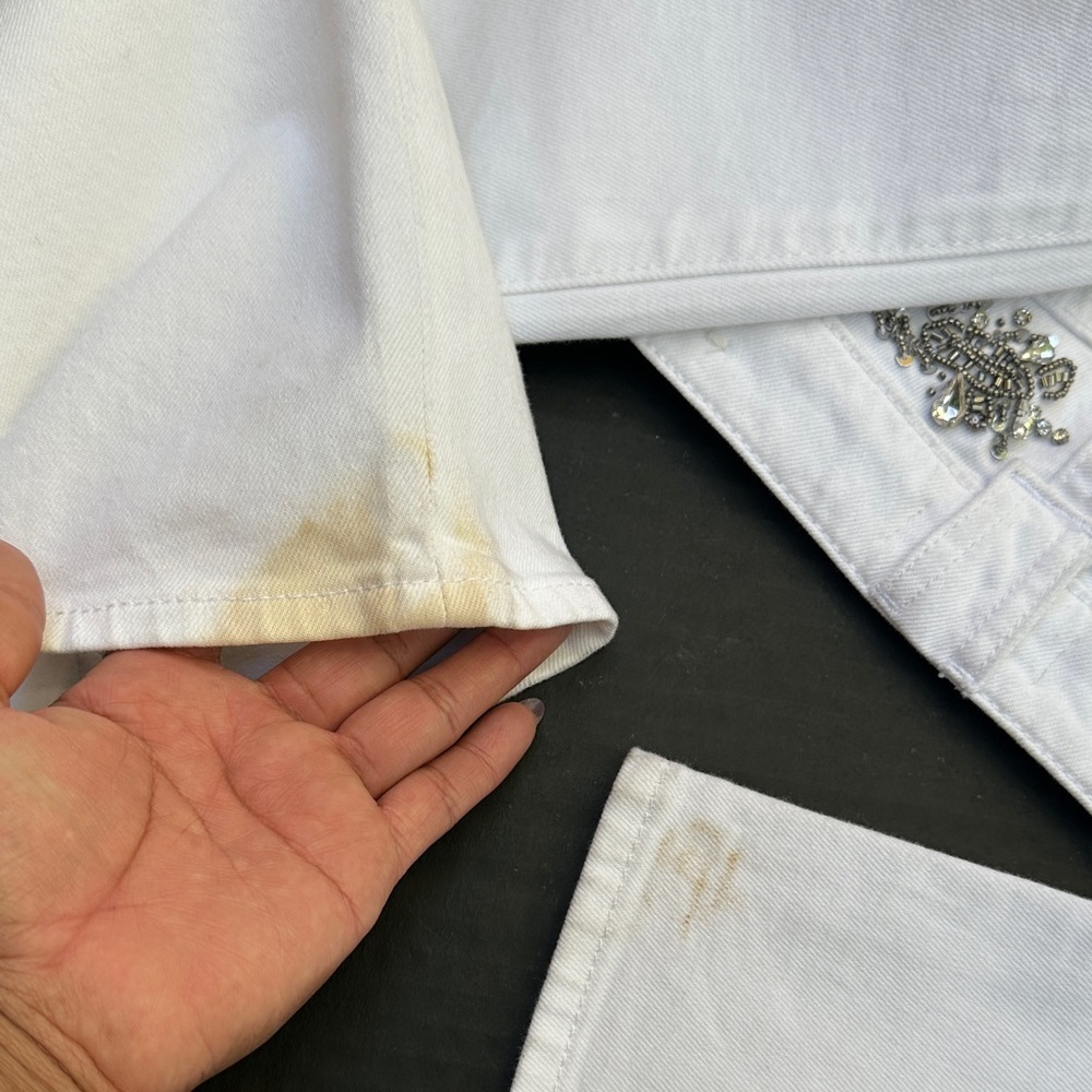 New Guess White Flare Jeans with Floral Embroidery SZ 26 - Picture 11 of 11